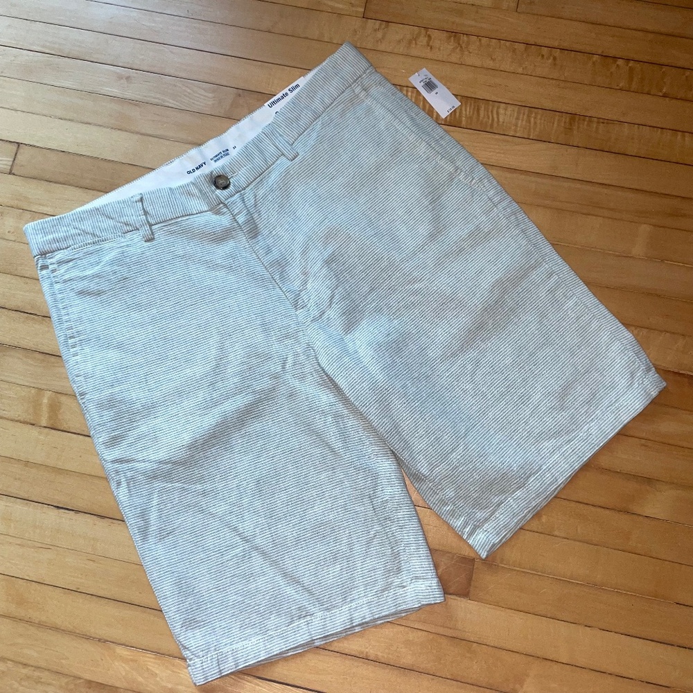 OLD NAVY NWT Men's Shorts Size 34 Ultimate Slim Flat Front Micro Stripe Linen